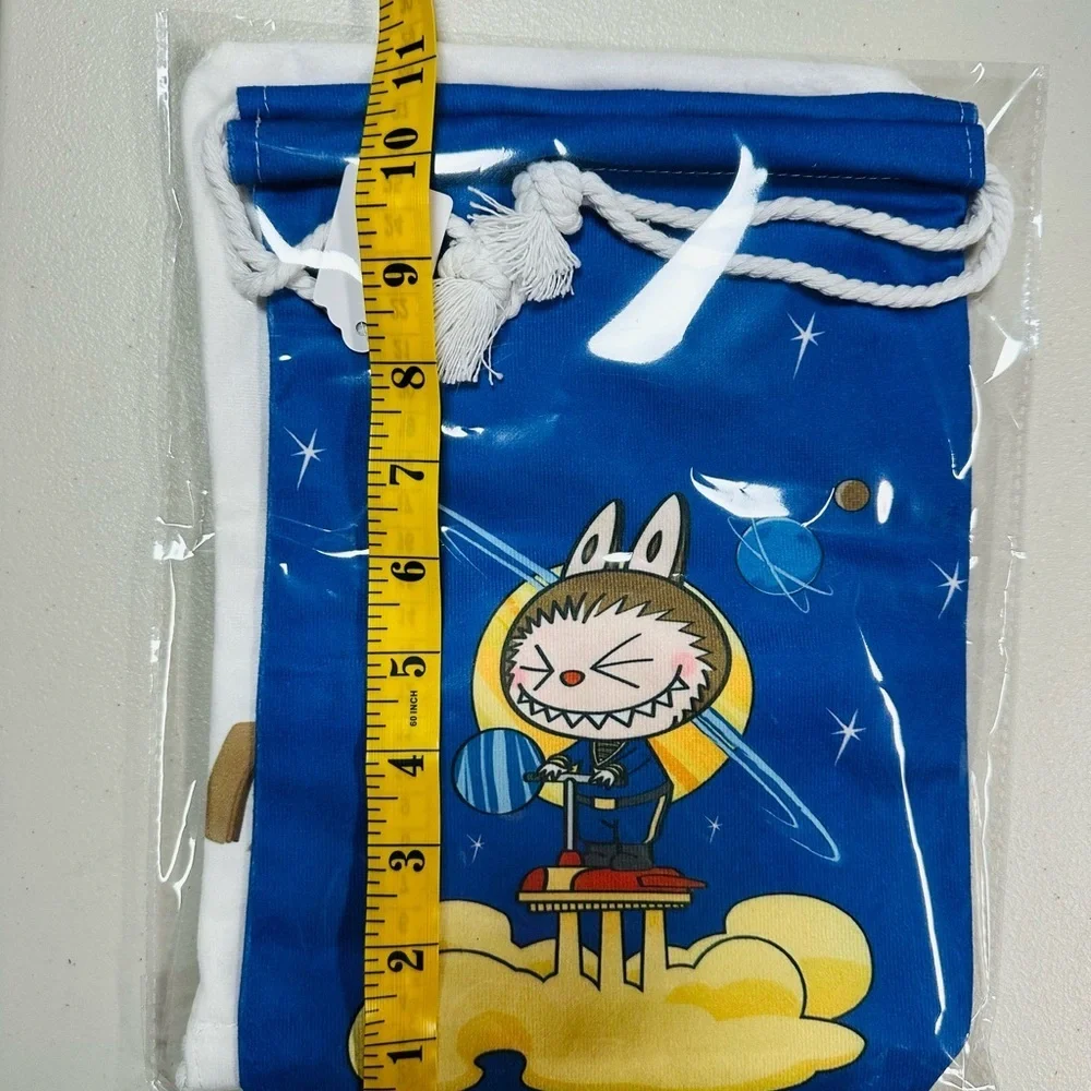 2 bags Blue and White Drawstring Bags with Labubu Cartoon Designs